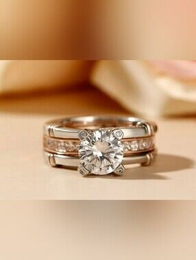 Jeulia Knot Round Cut Sterling Silver Interchangeable Ring Set Sz 8.